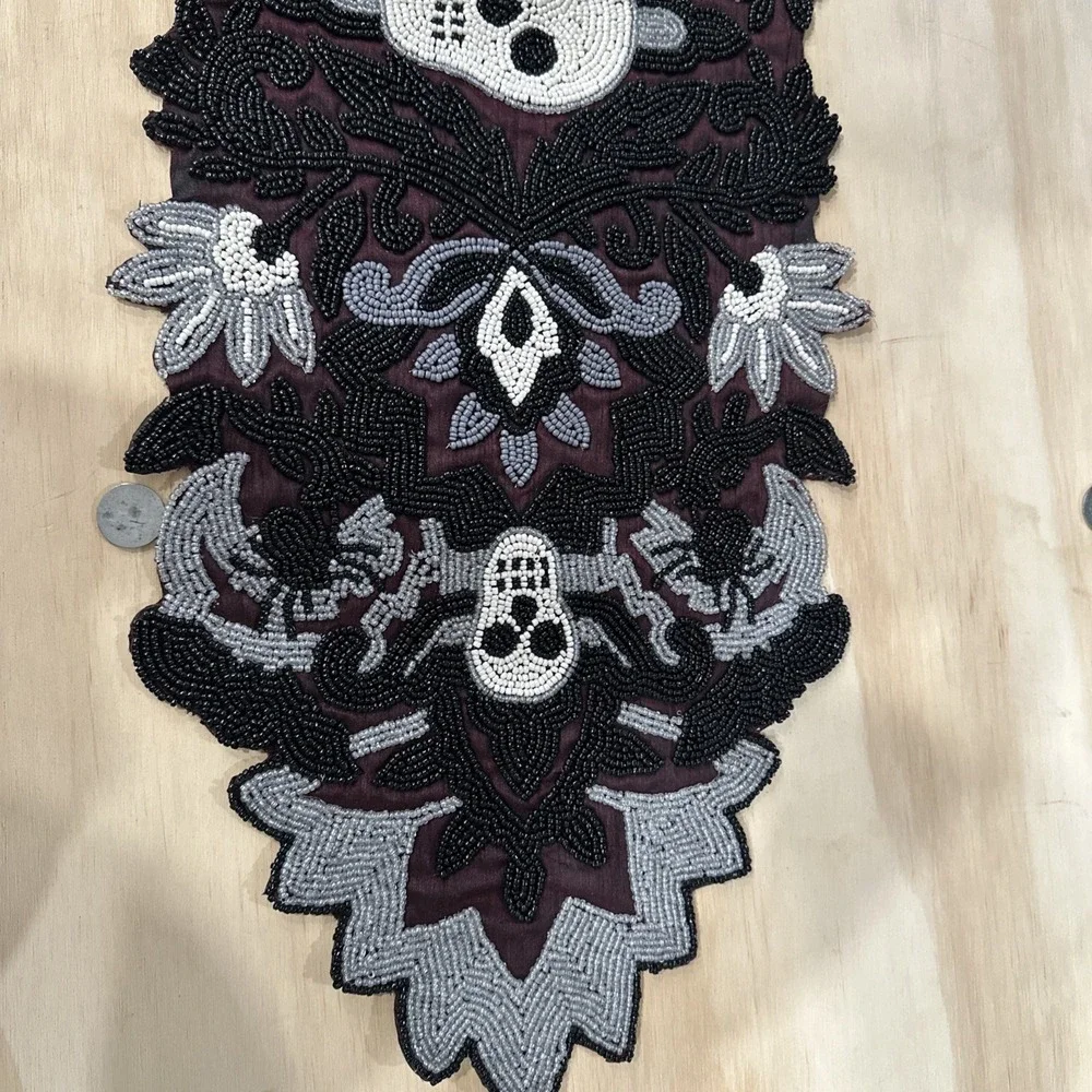 Beaded Skull Table Runner Décor Día De Muertos Day Dead Halloween 12x36